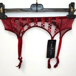Implicite Women's Wine Red Polyester Garter Belt W/Polka-dots & Straps Size M